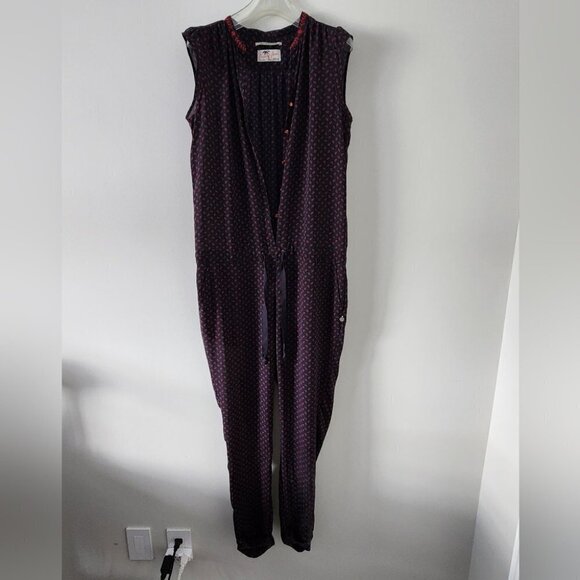 MAISON SCOTCH | Hawaiian jumpsuit hibiscus navy coral red sz 6 - Picture 3 of 11